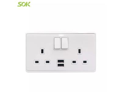 Import 2 Gang Switch 13A BS Power Outlet With USB from chinese wholesale supplier and manufacturer