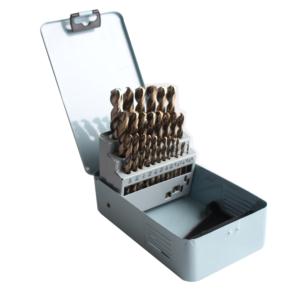 Import 29pcs fully ground amber coated twist drill bits set in iron box from chinese wholesale supplier and manufacturer