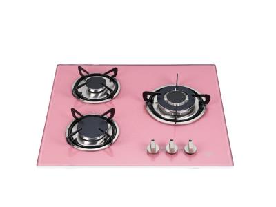 Import 3 burner pink color tempered glass built-in gas hob from chinese wholesale supplier and manufacturer