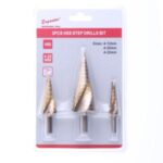 Import 3PCS Spiral Flute HSS Titanium Coated Step Drill Bit CBM Ground in Double Blister Card for Metal Drilling Tools from chinese wholesale supplier and manufacturer