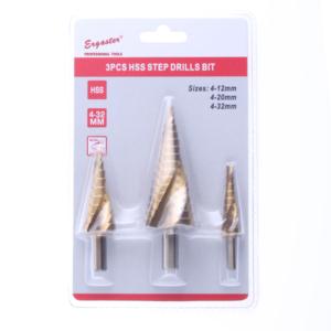 Import 3PCS Spiral Flute HSS Titanium Coated Step Drill Bit CBM Ground in Double Blister Card for Metal Drilling Tools from chinese wholesale supplier and manufacturer