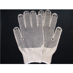Import 800g/dozen natural white knitted cotton glove with one side pvc dots from chinese wholesale supplier and manufacturer