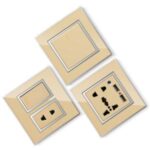Import BS standard Azerbaijan Acrylic golden copper 16A 2P+E socket outlet and square light switch 220V-250V~ from chinese wholesale supplier and manufacturer