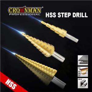 Import CROWNMAN Robust Triangle Shank Titannium Step Drill Bit For Fast Drilling from chinese wholesale supplier and manufacturer