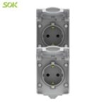 Import Double Schuko Power Outlet with Shutter Surface Mounted Vertical Type-Screw less Terminal from chinese wholesale supplier and manufacturer