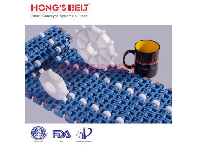 Import HONGSBELT HS-300C Roller top modular plastic conveyor belt for box transporting from chinese wholesale supplier and manufacturer