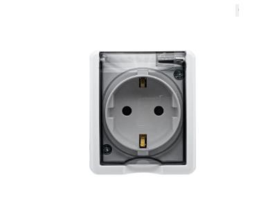 Import Single Schuko Power outlet with shutter (Surface Mounted) IP44 from chinese wholesale supplier and manufacturer