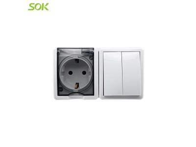 Import Single Schuko Power Outlet Without Shutter + 2 G 1 W Light Switch (Surface Mounted) from chinese wholesale supplier and manufacturer