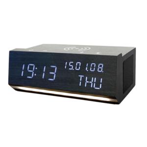 Import wooden alarm clock with wireless charger and bluetooth speaker from chinese wholesale supplier and manufacturer